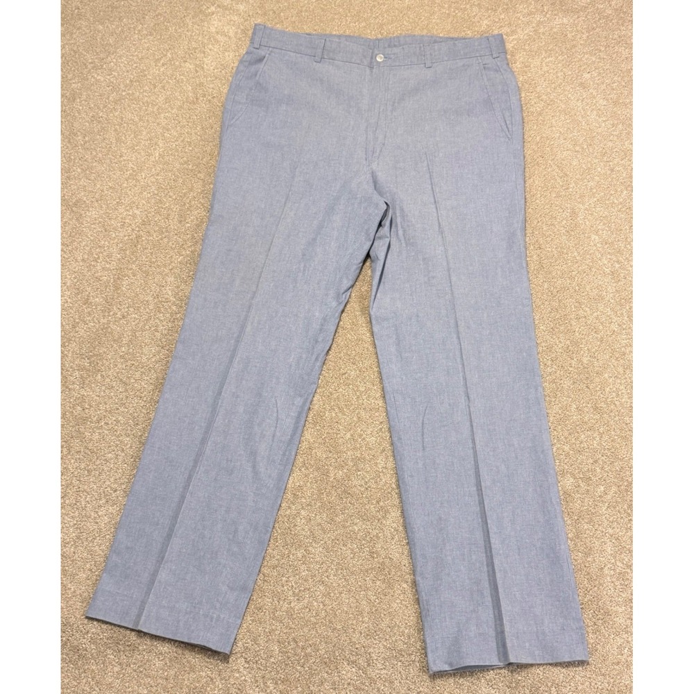 VTG Orvis Pants Blue Chambray Cotton Men 36x32 Flat Trousers Business Casual